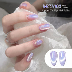 Double Rhythm magnetic tool enables cat eye patterns with shimmer.