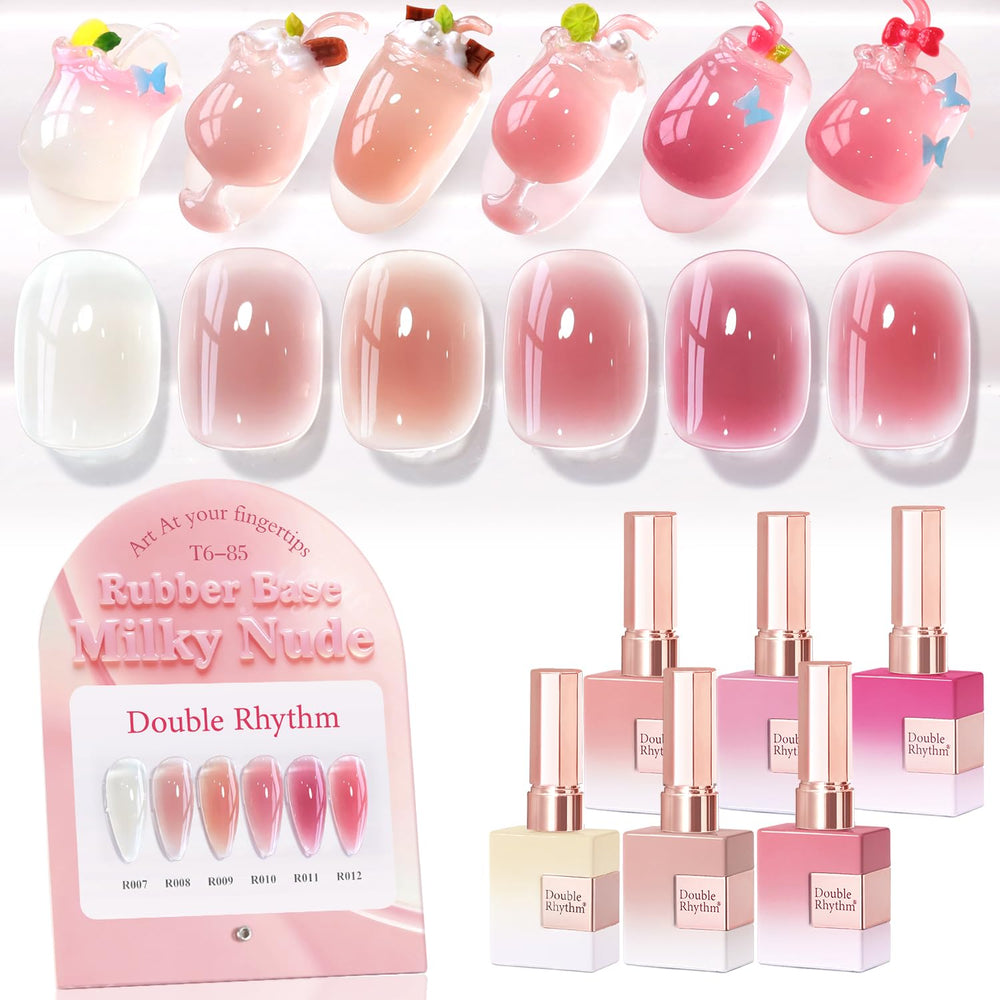 Double Rhythm milky nude pink gel polish bottle front showing rich color for at-home nails