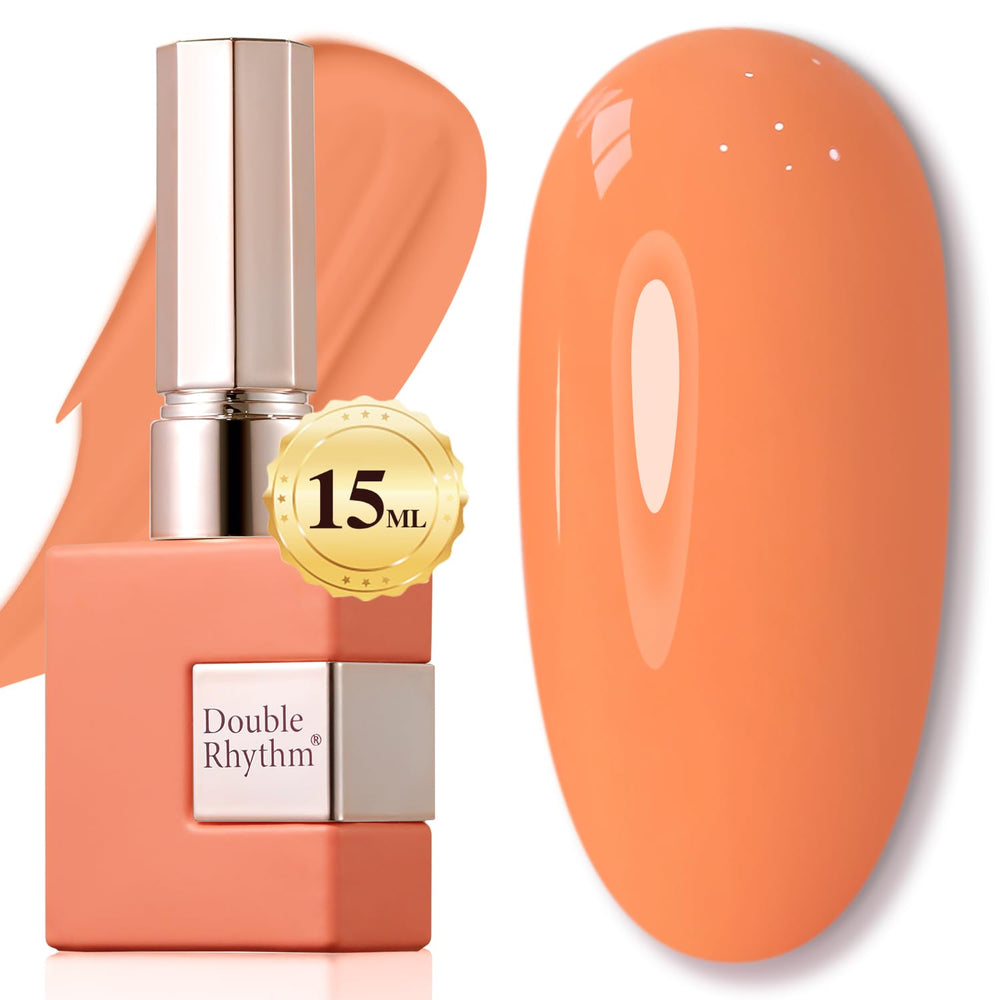 Double Rhythm Milky Orange gel polish bottle shows a 15ml capacity for durable color.