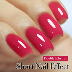 Double Rhythm gel nail polish red pink brush-stroke close-up for smooth application.