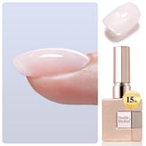 Double Rhythm nail strengthener bottle in nude pink for apex building and thickening