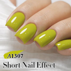 Double Rhythm olive green gel polish cap close-up; smooth texture visible.