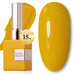 Double Rhythm pure sheer yellow gel polish in 15ml bottle for natural-looking shine.