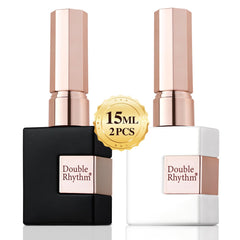 Double Rhythm gel polish set in pure white and black for salon-quality nails