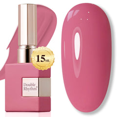 Double Rhythm rose pink 15ml gel polish bottle shows pure sheer color for salon-quality nails