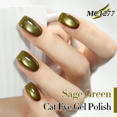 Sage Green glitter detail on Double Rhythm gel polish for depth and sparkle.