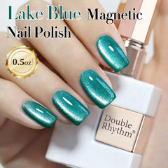 Double Rhythm teal holographic glitter swatches showing magnetic shift.