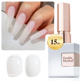 Double Rhythm translucent gel polish milky white bottle for a soft glossy finish.