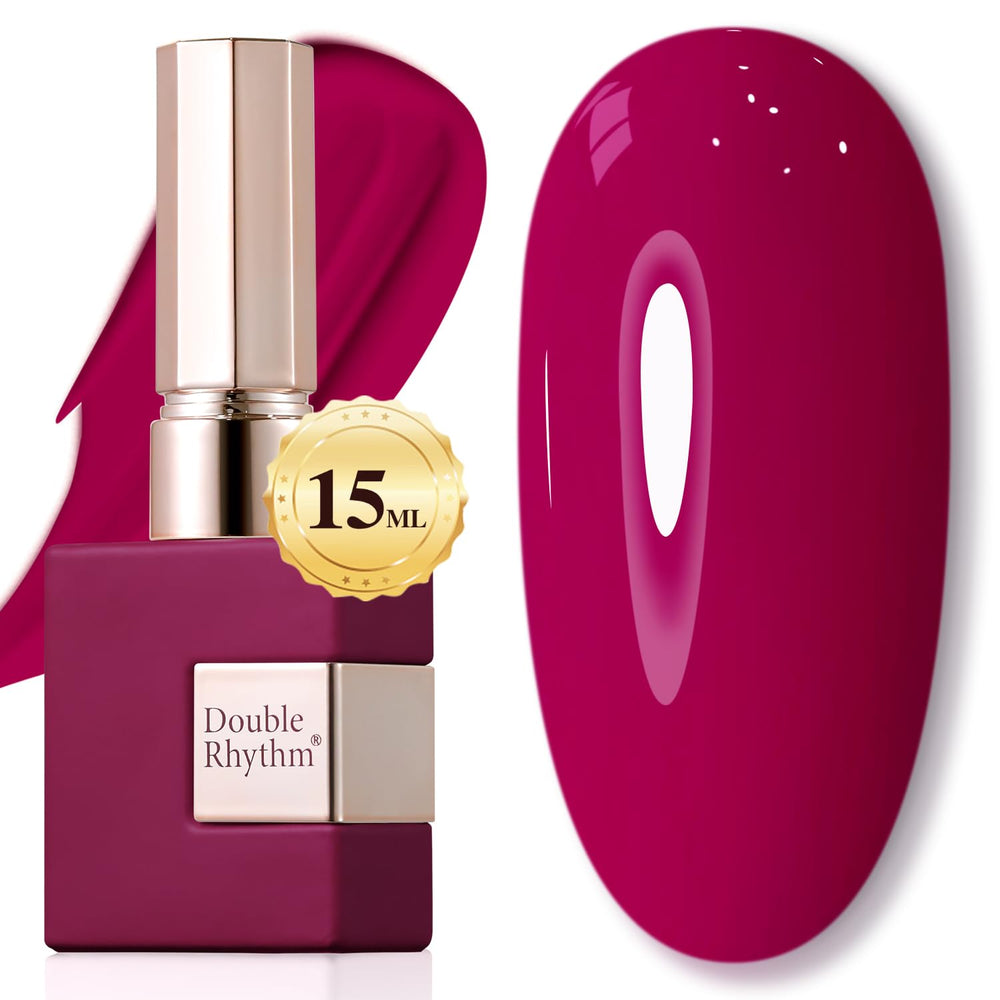 Double Rhythm wine red gel polish bottle showing rich color for at-home manicures