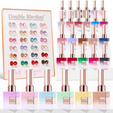 Double Rhythm 28pcs cat-eye gel set flatlay shows color range for DIY nails
