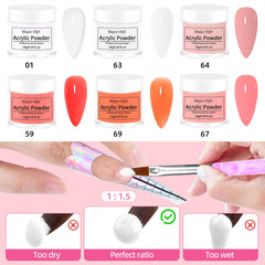 Six color acrylic powders from the DouborQ kit for versatile looks.