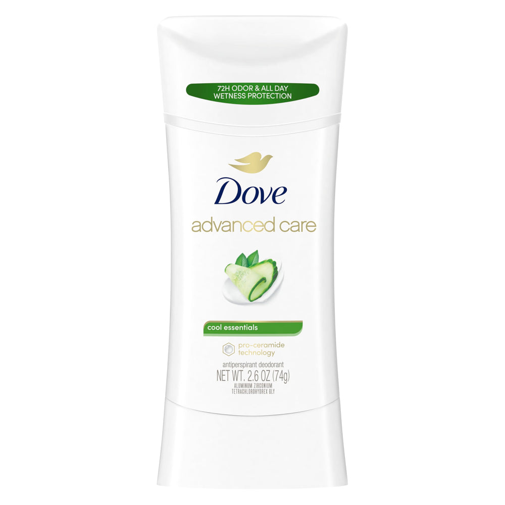 Dove Advanced Care Cool Essentials stick applied to underarm for smooth comfort