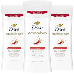 Dove Advanced Care Apple & White Tea deodorant stick—smooth glide for daily freshness.