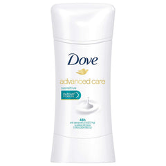 Dove Advanced Care Sensitive deodorant image showing unscented 2.6 oz tube with up to 48-hour protection.