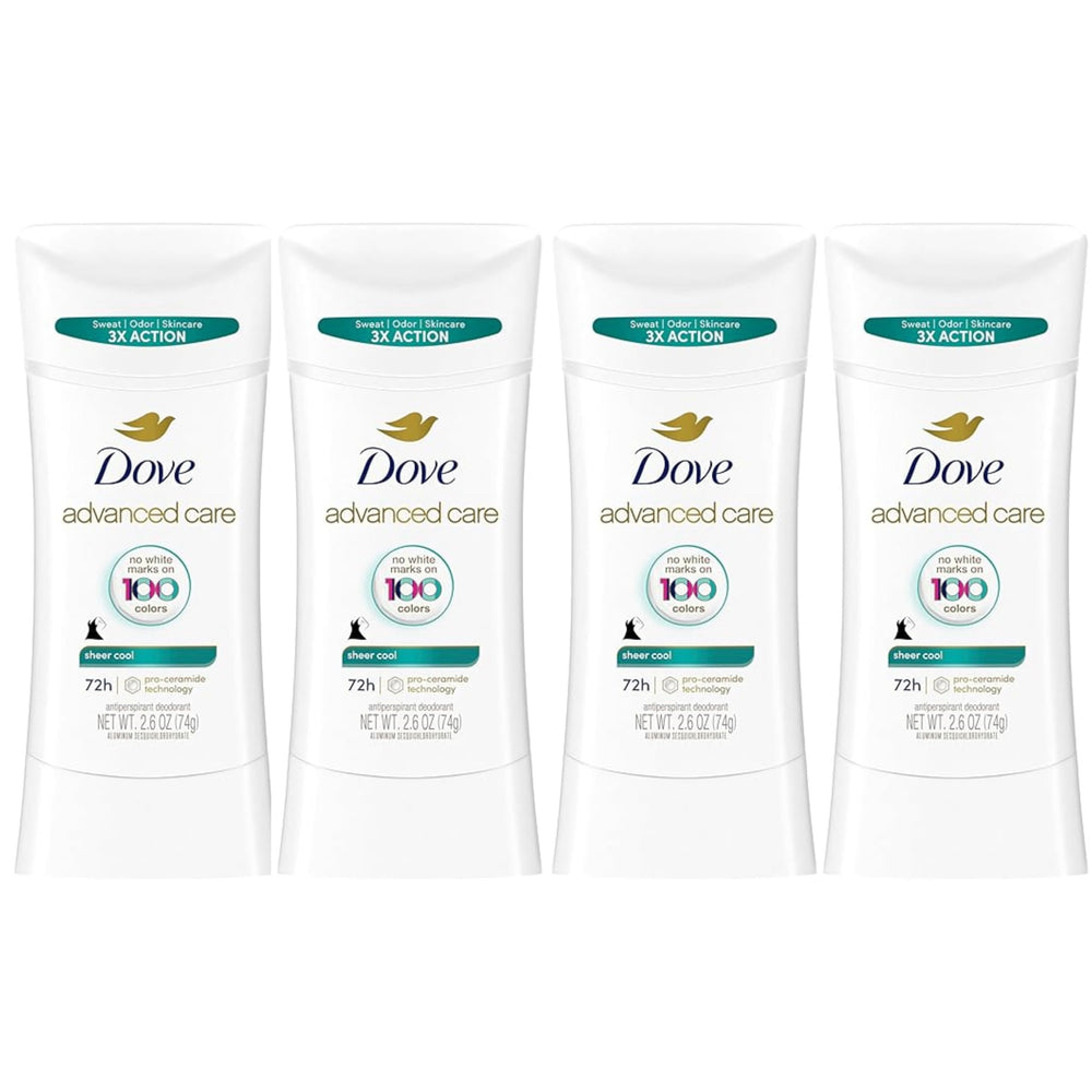 Dove Advanced Care Sheer Cool stick 4-pack offers 48-hour underarm protection.