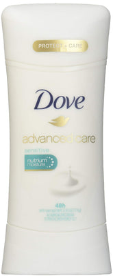 Dove Advanced Care unscented deodorant for fragrance-free daily freshness.