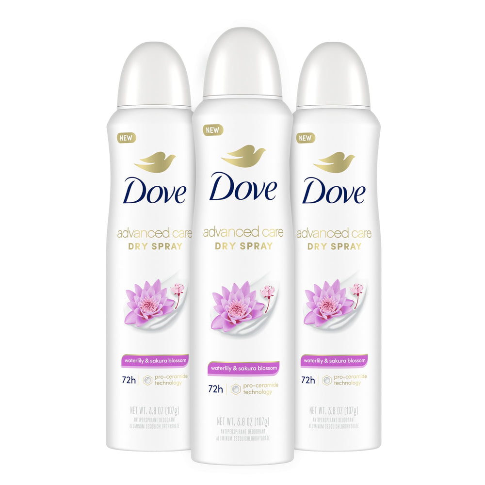 Dove Advanced Care Waterlily Sakura bottle pour shows easy, quick-dry application.