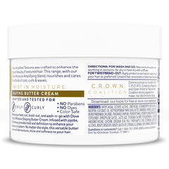 Dove Amplified Textures shaping butter cream on damp hair for defined curls.