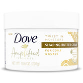 Dove Amplified Textures shaping butter cream jar demonstrates moisture for textured hair.