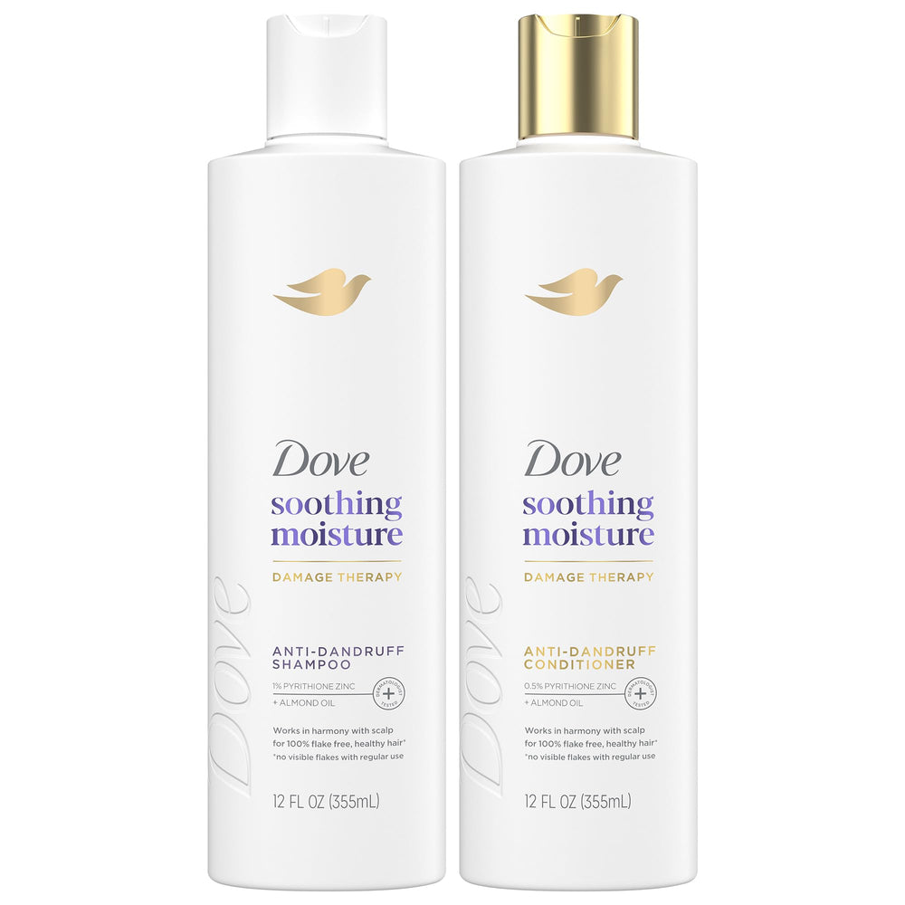 Dove anti-dandruff shampoo bottle showing zinc formula for flake control