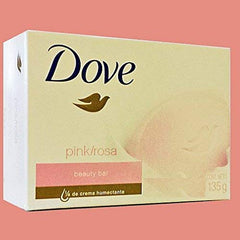 Close-up of Dove pink beauty cream bar providing creamy lather for daily cleansing and softness.