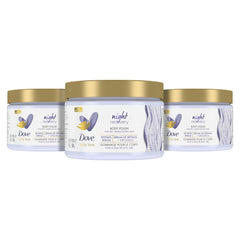 Dove Night Recovery Body Polish bottle shows retinol for overnight hydration