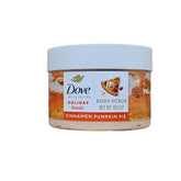 Dove Cinnamon Pumpkin Pie Scrub bottle front showing festive packaging and product name