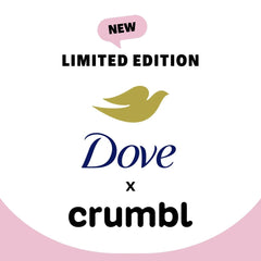 Dove Crumbl Strawberry Crumb Cake gift set packaging showing edition aroma and nourishing formula.
