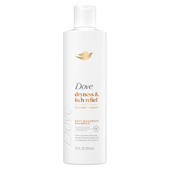 Dove Damage Therapy Derma Shampoo bottle promoting gentle cleansing for dry, flaky scalps.