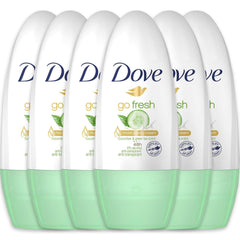 Dove Go Fresh Cucumber & Green Tea roll-on bottle for all-day odor and sweat protection.