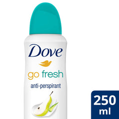 Dove Go Fresh pear and aloe vera scent packaging showcases refreshing skin-friendly formula.