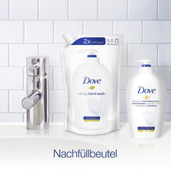 Close-up of Dove hand wash foam showing gentle cleansing.