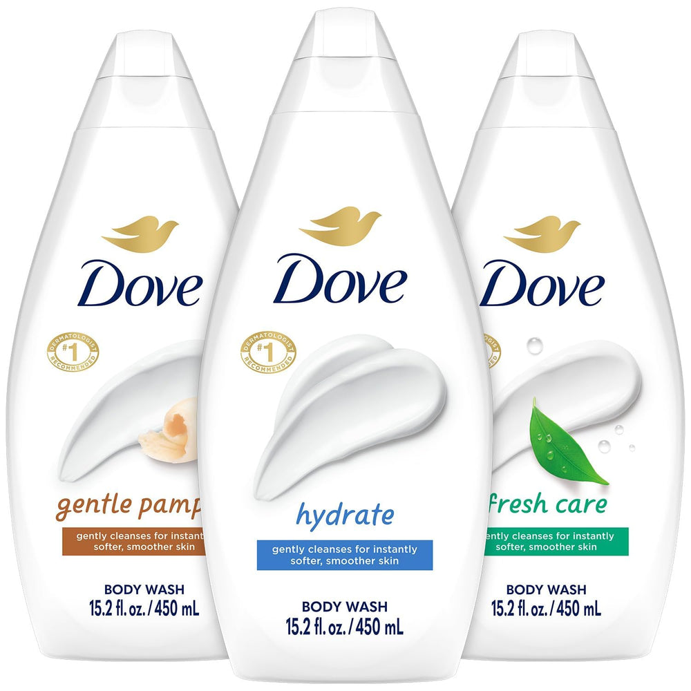 Dove Hydrate bottle front; deeply moisturizes dry skin.