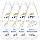 Dove Hydrate bottle being poured, showcasing a moisturizing cleanse for soft skin