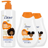 Dove Kids Moisturizing Shampoo bottle showcasing coconut cookie scent for silky, hydrated curls.
