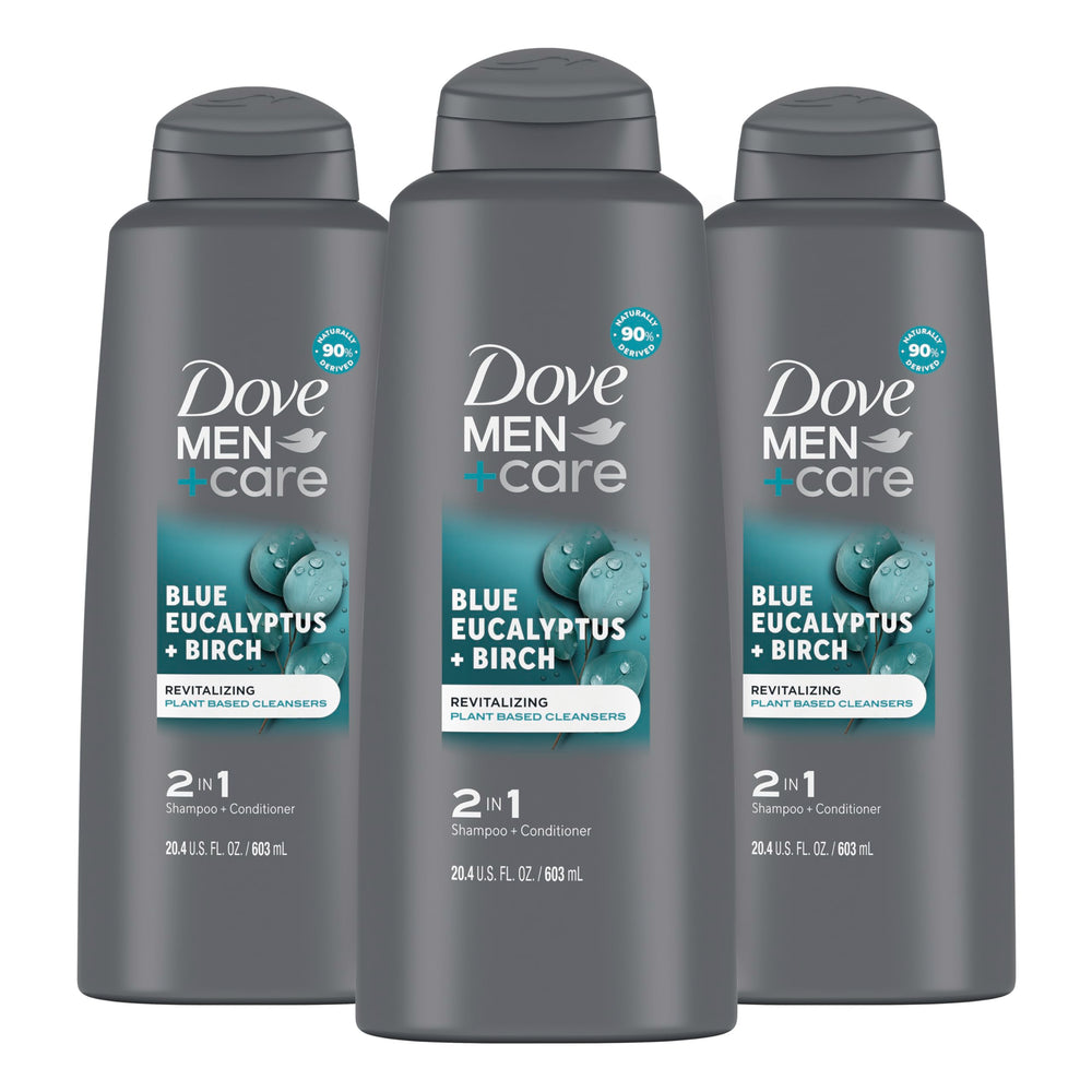 DOVE MEN + CARE 2-in-1 bottle front with Birch and Eucalyptus for daily freshness