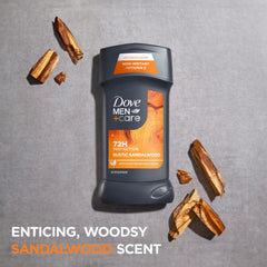 Dove Men+Care anti-perspirant stick in use with calming aroma underarm.
