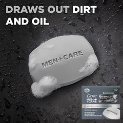 Close-up of Dove Men Care Charcoal Clay bar texture for smooth skin