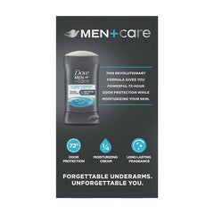 Dove Men+Care Clean Comfort 3-pack packaging displays aluminum-free formula.