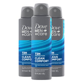 Dove Men+Care Clean Comfort dry spray application on underarms for quick, comfortable protection