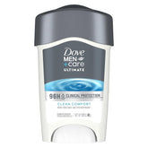 Dove Men + Care Clinical Protection Solid pack shot shows compact 1.7 oz sticks for on-the-go protection.