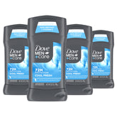 Dove Men+Care Cool Fresh antiperspirant stick close-up showing all-day freshness.