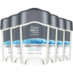 Dove Men+Care 96H protection pack shot highlights the six-pack with lasting freshness.