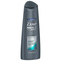 Dove Men+Care Dermacare bottle shows 2-in-1 shampoo and conditioner for scalp care.