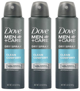 Dove Men+Care Clean Comfort dry spray bottle close-up for fast, clean feel