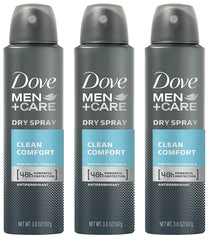 Dove Men+Care Clean Comfort dry spray bottle close-up for fast, clean feel