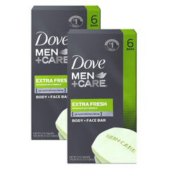 Dove MenCare Extra Fresh bar packshot showing versatile 3-in-1 cleansing