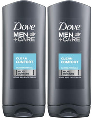 Dove Men Care Hydrating Clean Bottle 250ml two-pack for daily refreshment.