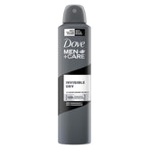 Dove Men+Care invisible dry aerosol bottle with long lasting protection.