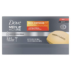 Dove Men+Care Skin Defense soap bar in lather close-up demonstrates rich cleansing foam.